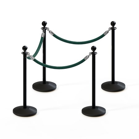 MONTOUR LINE Stanchion Post and Rope Kit Black, 4 Ball Top3 Green Rope C-Kit-4-BK-BA-3-PVR-GN-PS